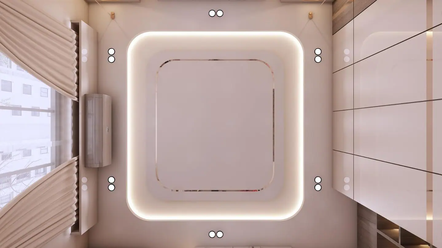 Plan view of a false ceiling with a rounded square cove